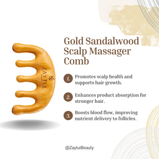 Gold Sandalwood Scalp Massager Comb - Zaytul Beauty